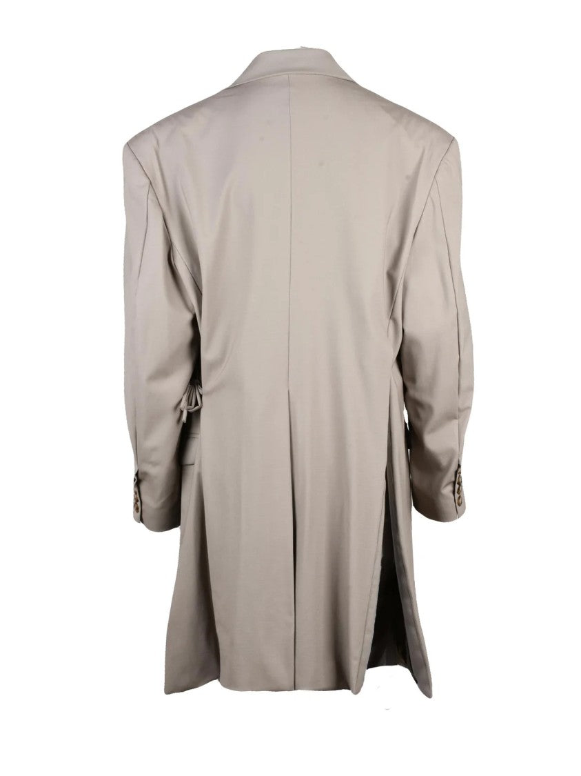 Act N°1 Long Turquoise Wool Jacket With Structured Silhouette And Padded Shoulders
