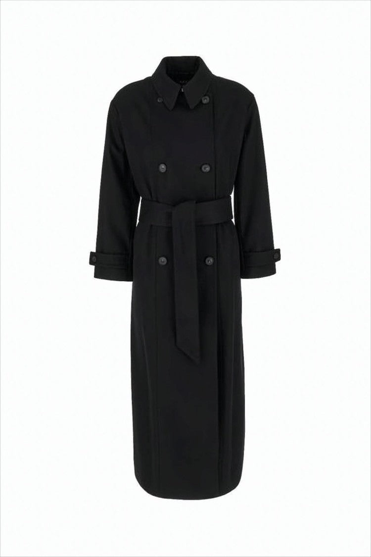 A.P.C. Knee-Length Double-Breasted Coat With Classic Collar