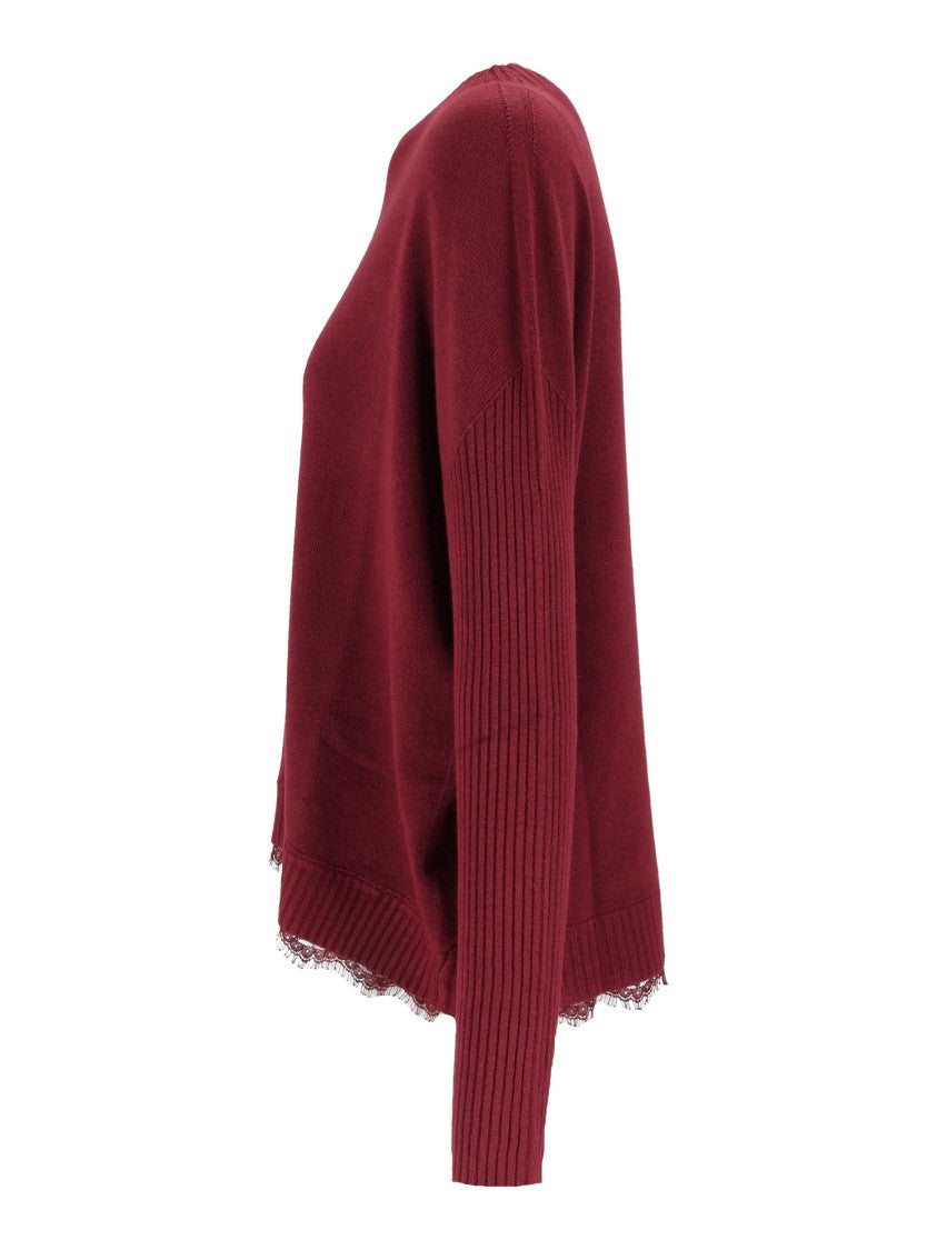 Ermanno Scervino Burgundy Maglia Lace Trim Boxy Sweater