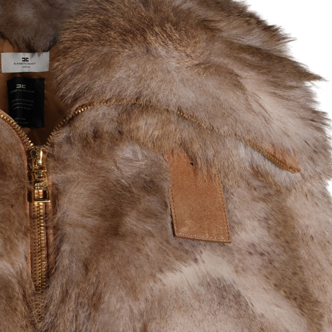 Elisabetta Franchi Textured Suede Buckle Fur Coat