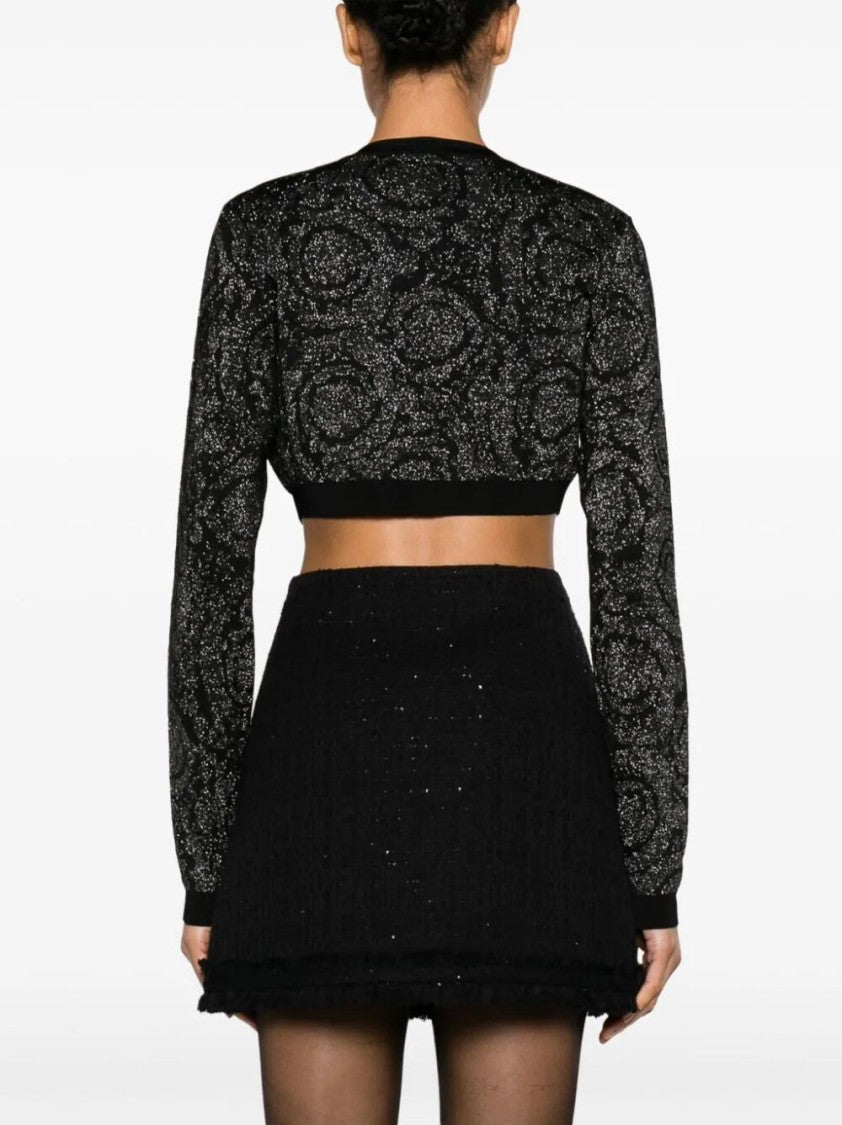 Versace `Barocco Texture` Knit Cropped Cardigan