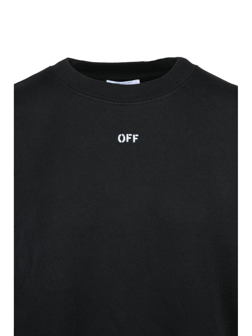 Off-White Cotton Black Crewneck Sweatshirt With Tonal Graphic