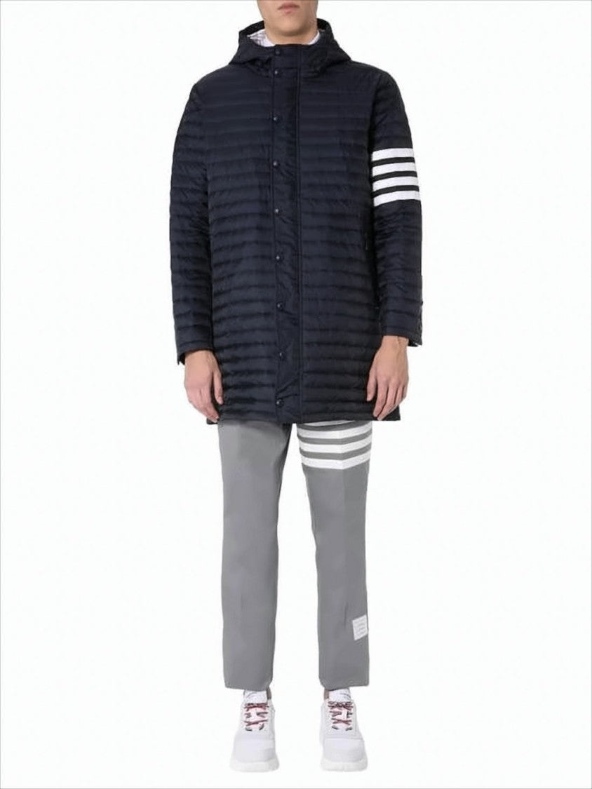 Thom Browne Quilted Black Jacket With Hood And Button Closure