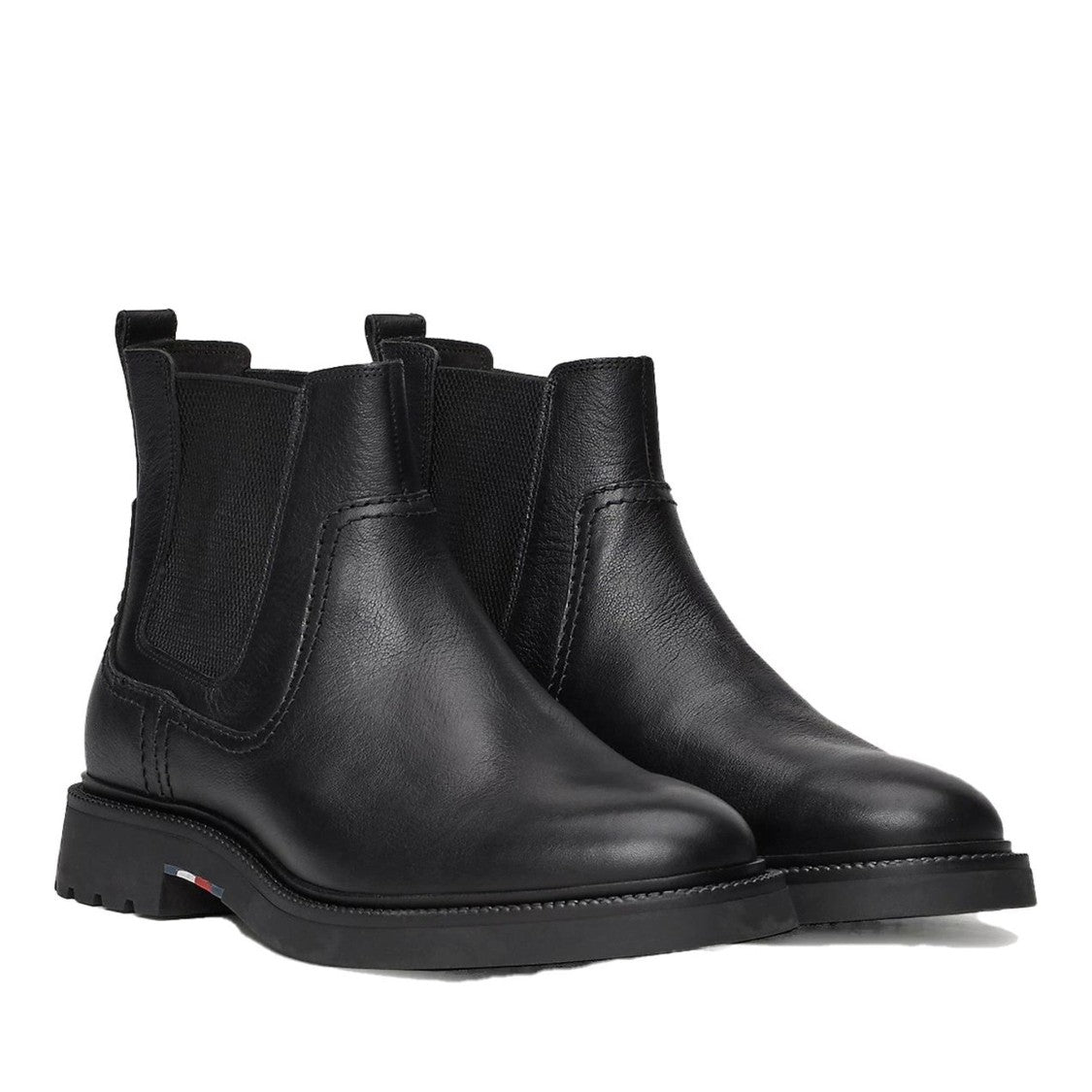 Tommy Hilfiger Black Sleek Elastic Side Panel Leather Chelsea Boots