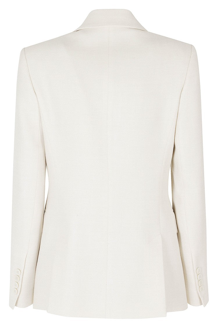 Eleventy Sand Double-Breasted Peak Lapel Wool-Blend Blazer