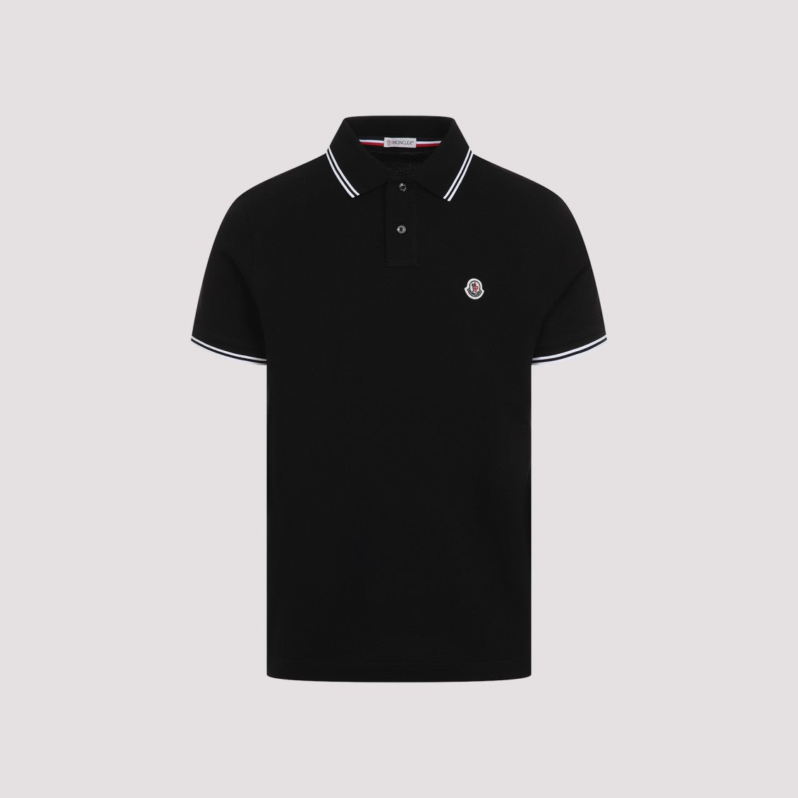 Moncler Classic Black Polo Shirt With Ribbed Collar