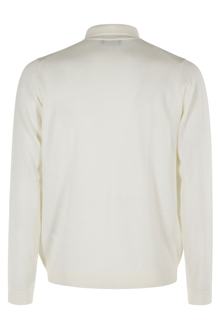 Roberto Collina White Button-Down Ribbed Merino Wool Polo Shirt