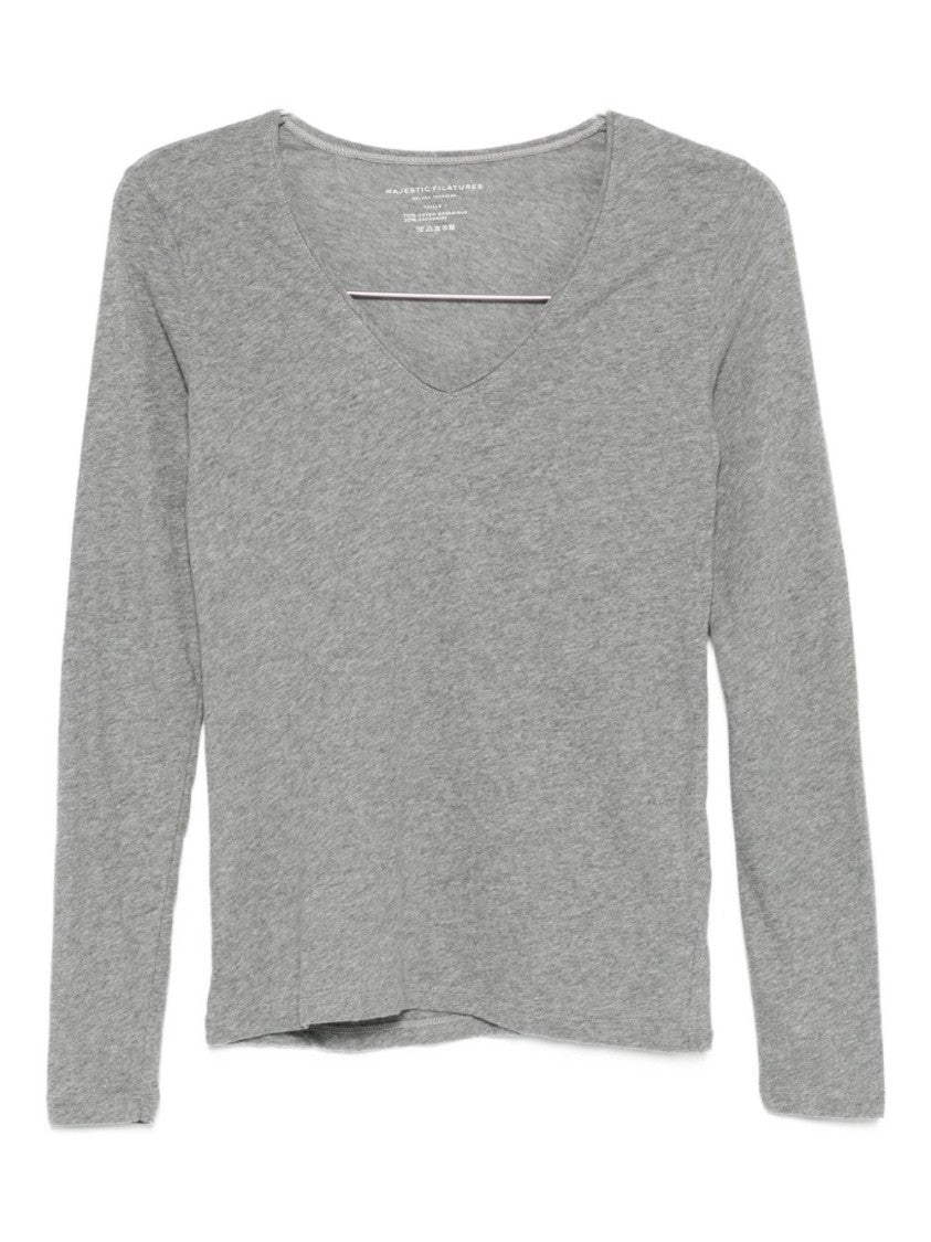Majestic Filatures Heathered Grey Cashmere Blend Sweater