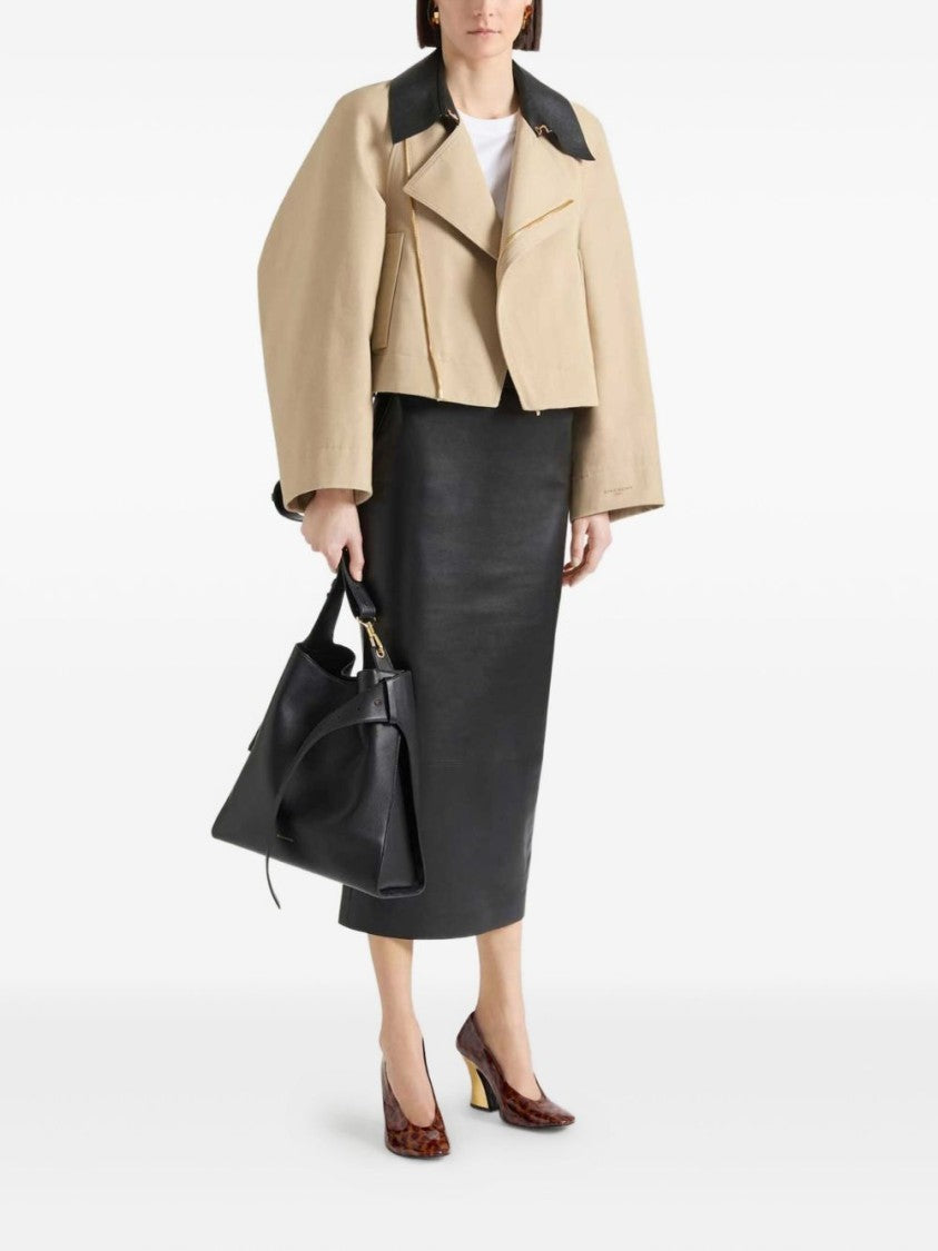 Givenchy Beige Asymmetrical Zip Cropped Pointed Coat