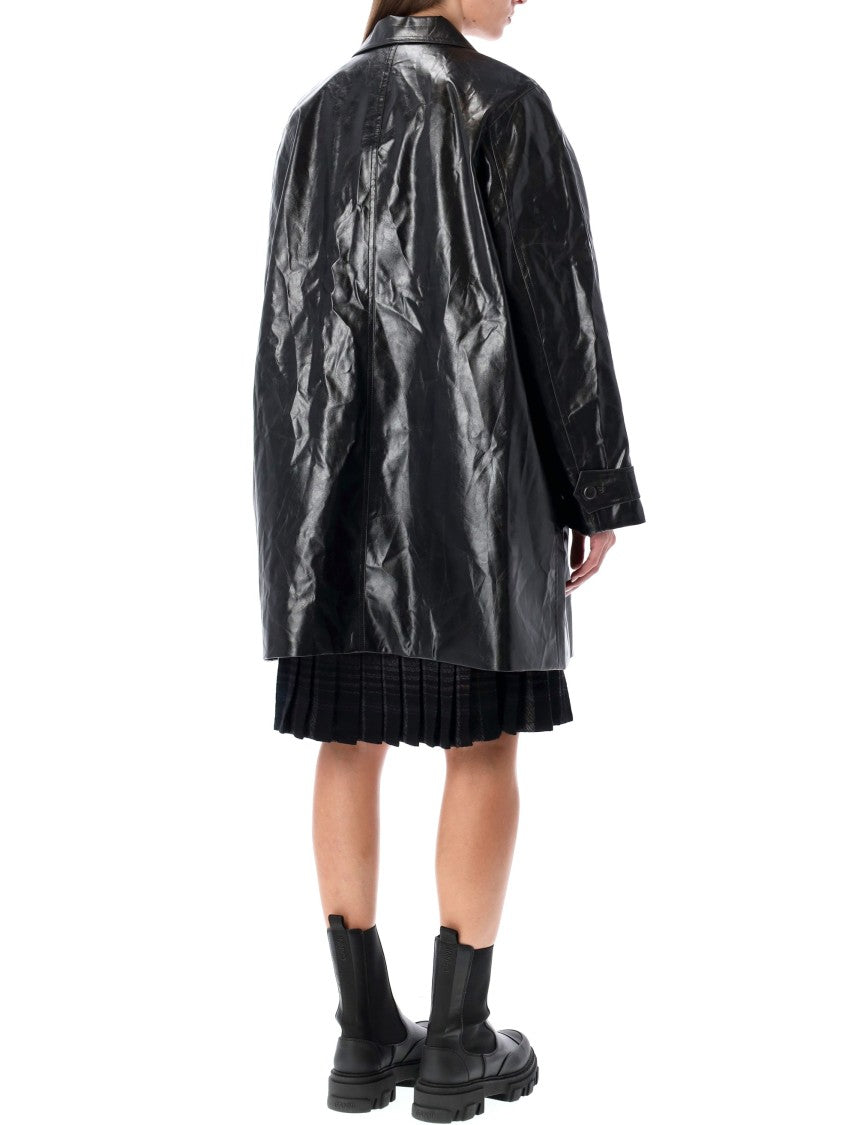 Low Classic Oversized Black Faux Leather Coat