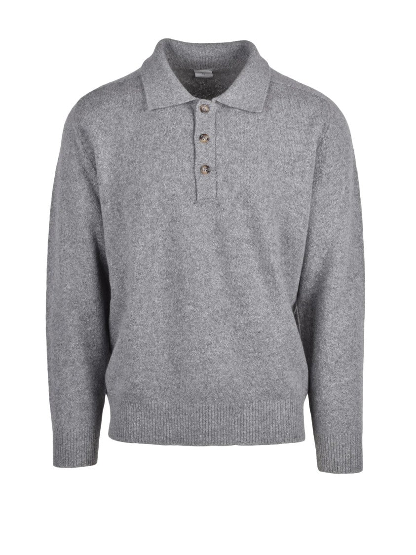 Eleventy Grey Wool And Cashmere Knit Polo Sweater