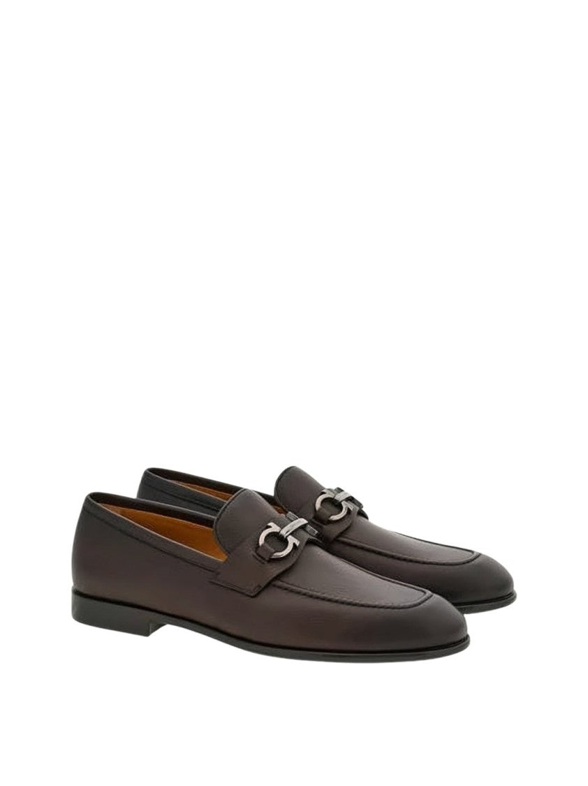 Ferragamo Brown Leather Loafers With Polished Finish