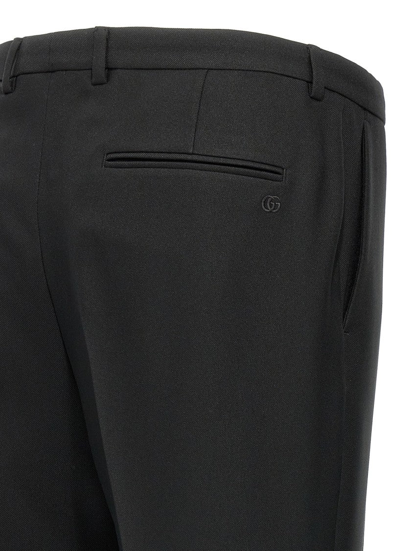 Gucci Tailored Twill Pants With Stretched Pleat Design And Embroidered Logo