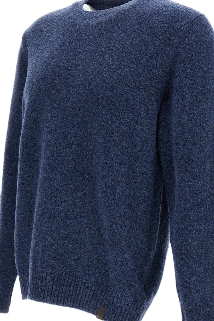 Zanone Deep Blue Crew Neck Sweater With Textured Knit Fabric