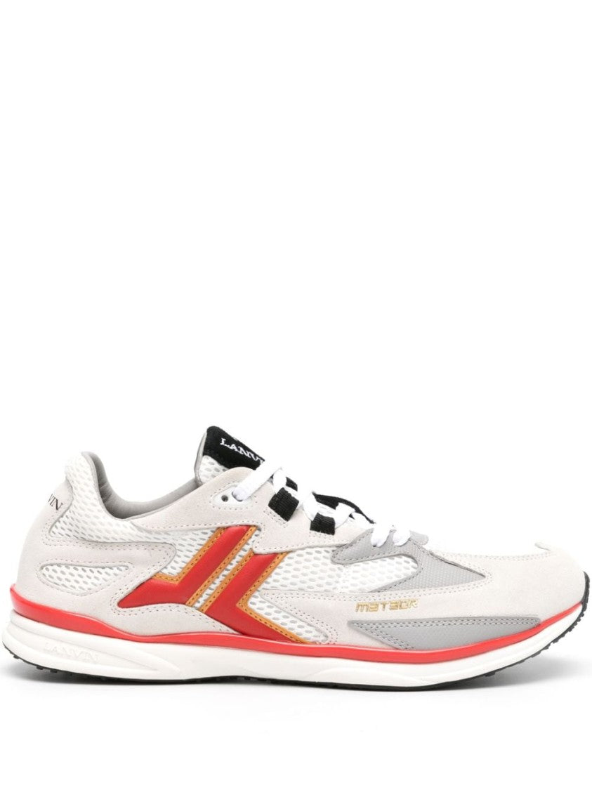 Lanvin Low-Top Sneakers With Multicolor Side Stripe In Calf Suede