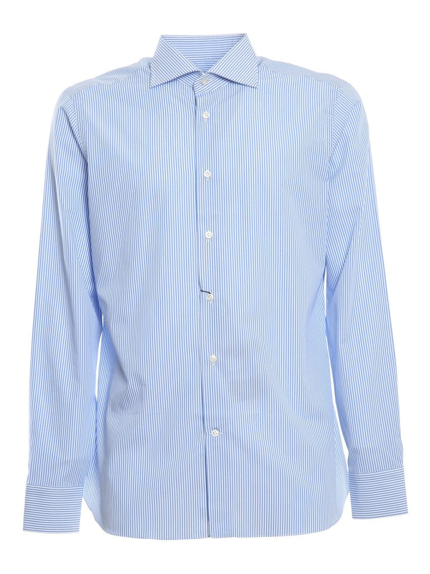 Borriello Light Blue Striped Cotton Shirt With Mother-Of-Pearl Buttons