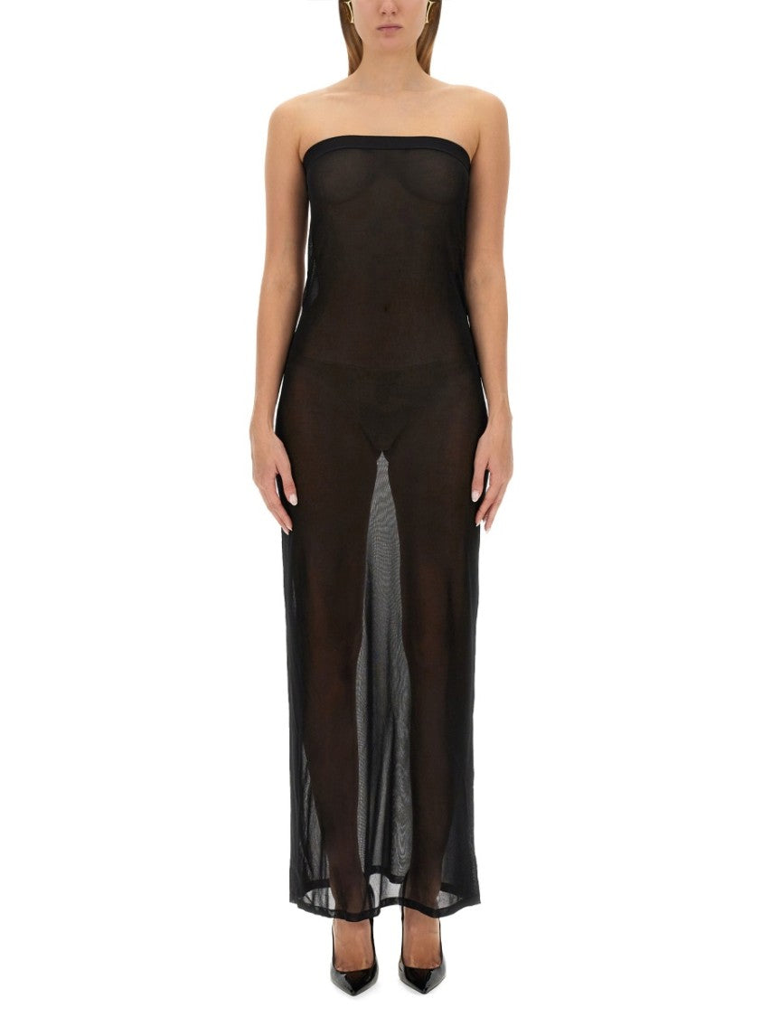 Saint Laurent Sheer Strapless Maxi Dress With Straight Neckline