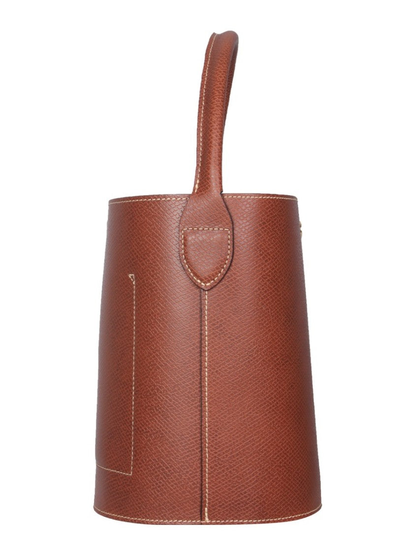 Longchamp Neutrals Cuir De Russie Textured Leather Bucket Bag