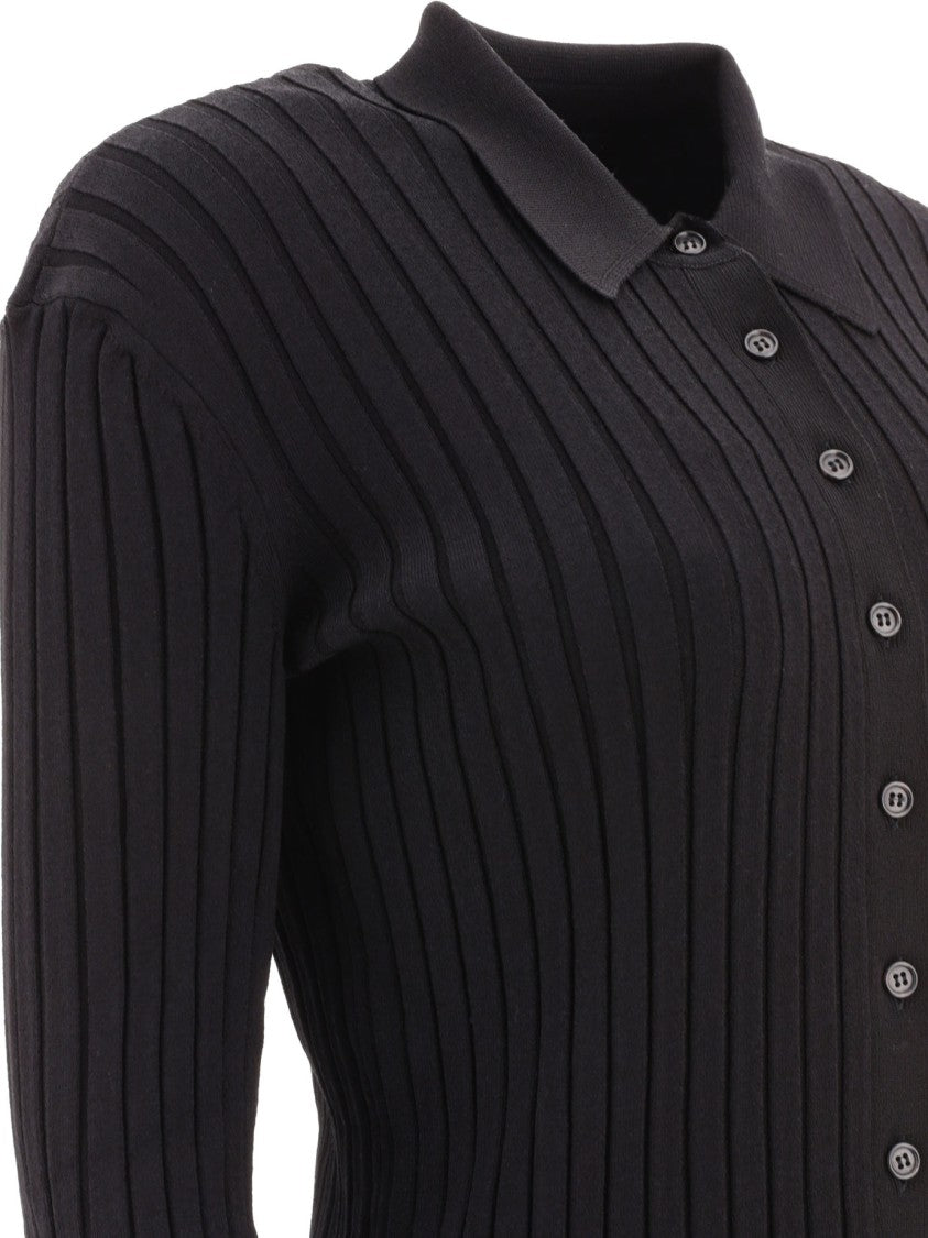Nensi Dojaka Fitted Black Ribbed Button-Down Shirt