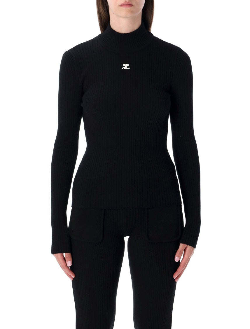 Courrèges Rib Knit Mock Neck Sweater
