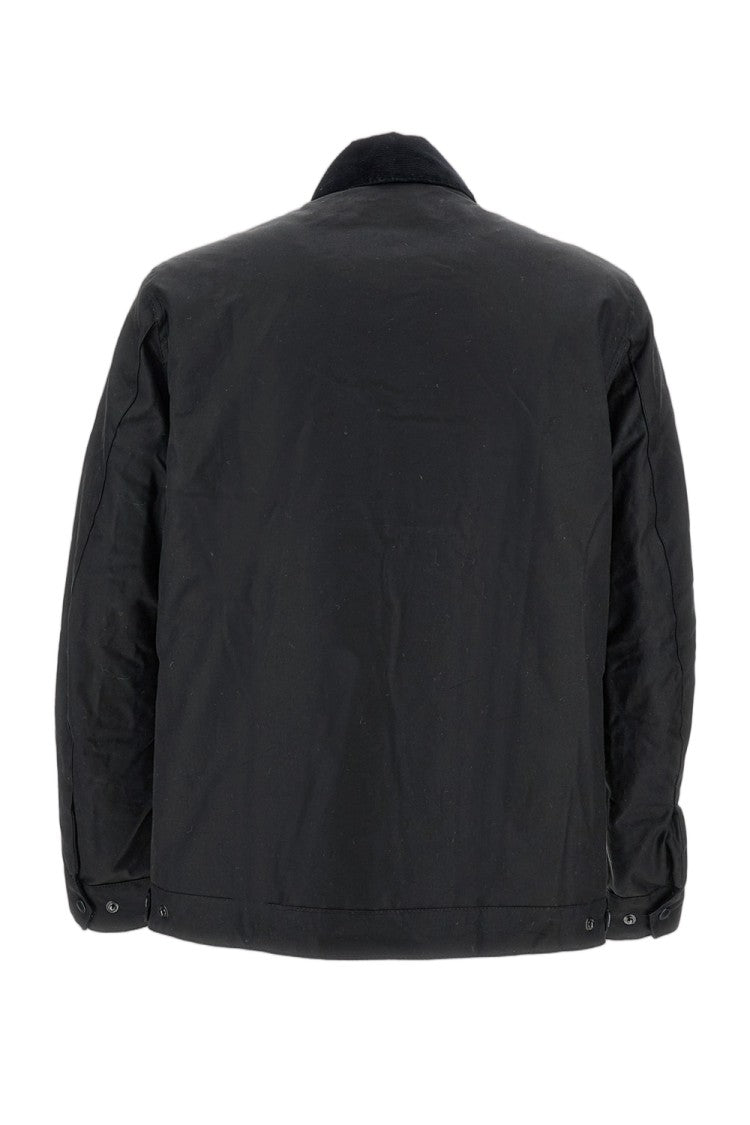 Barbour Rugged Black Workers Wax Jacket With Corduroy Collar