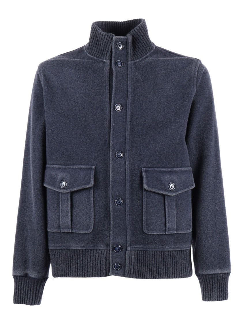 Circolo 1901 Tailored Grey Wool Pilot Coat With High Collar And Button Closure