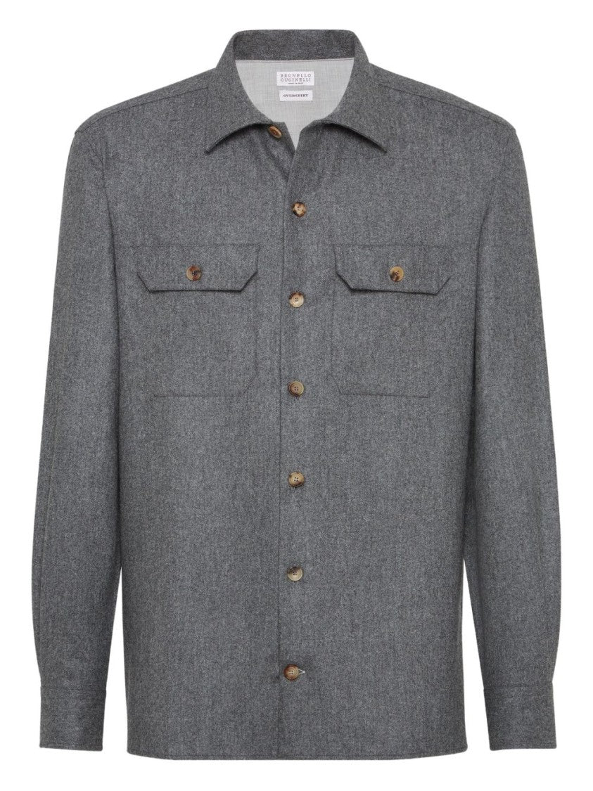 Brunello Cucinelli Melange Wool Shirt With Pointed Collar