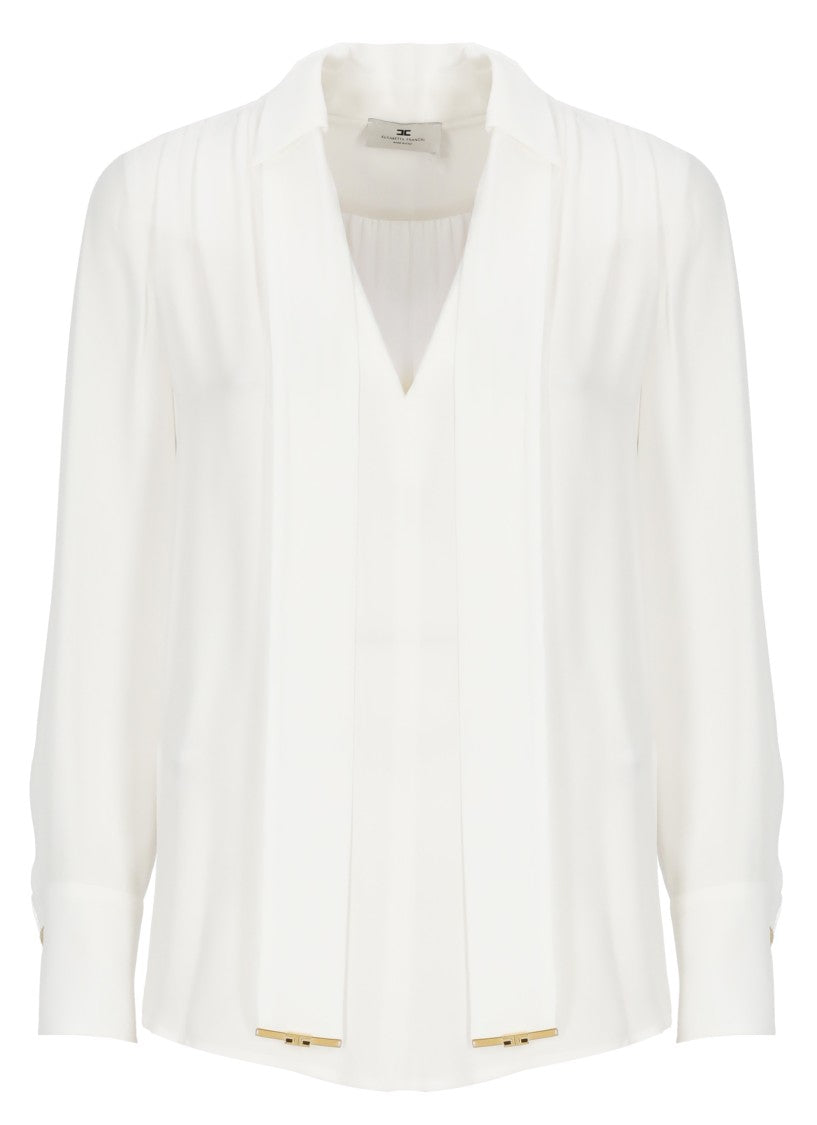 Elisabetta Franchi Ivory Viscose V-Neck Blouse