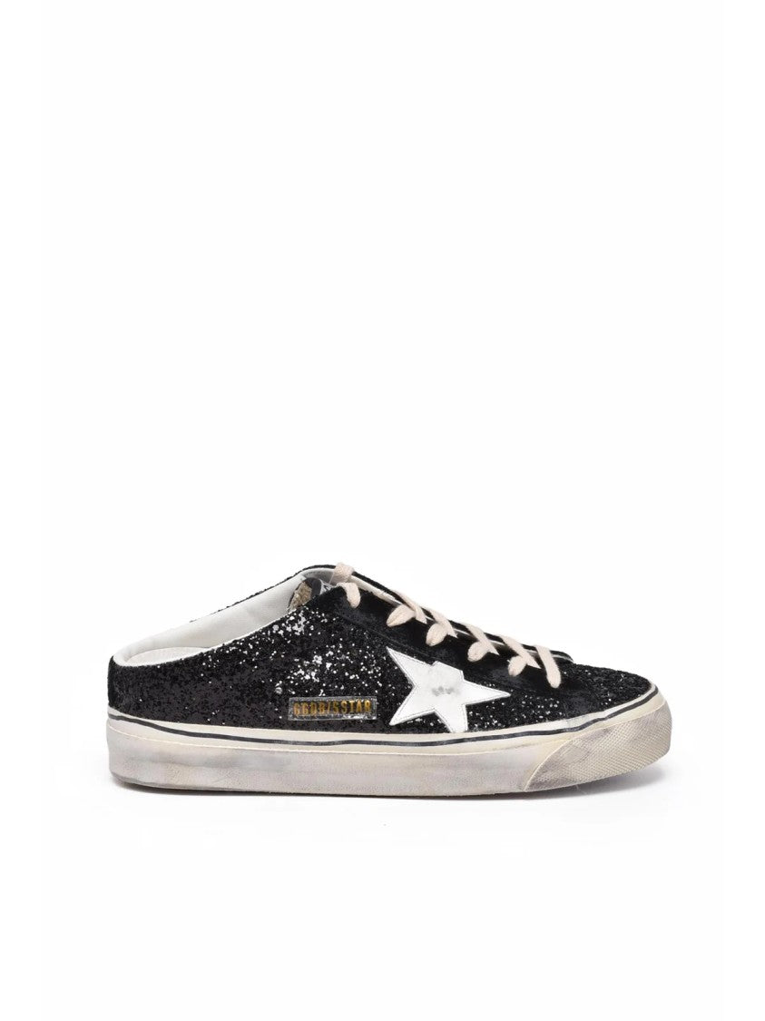 Golden Goose Black Super Star Glittery Leather-Blend Sneakers