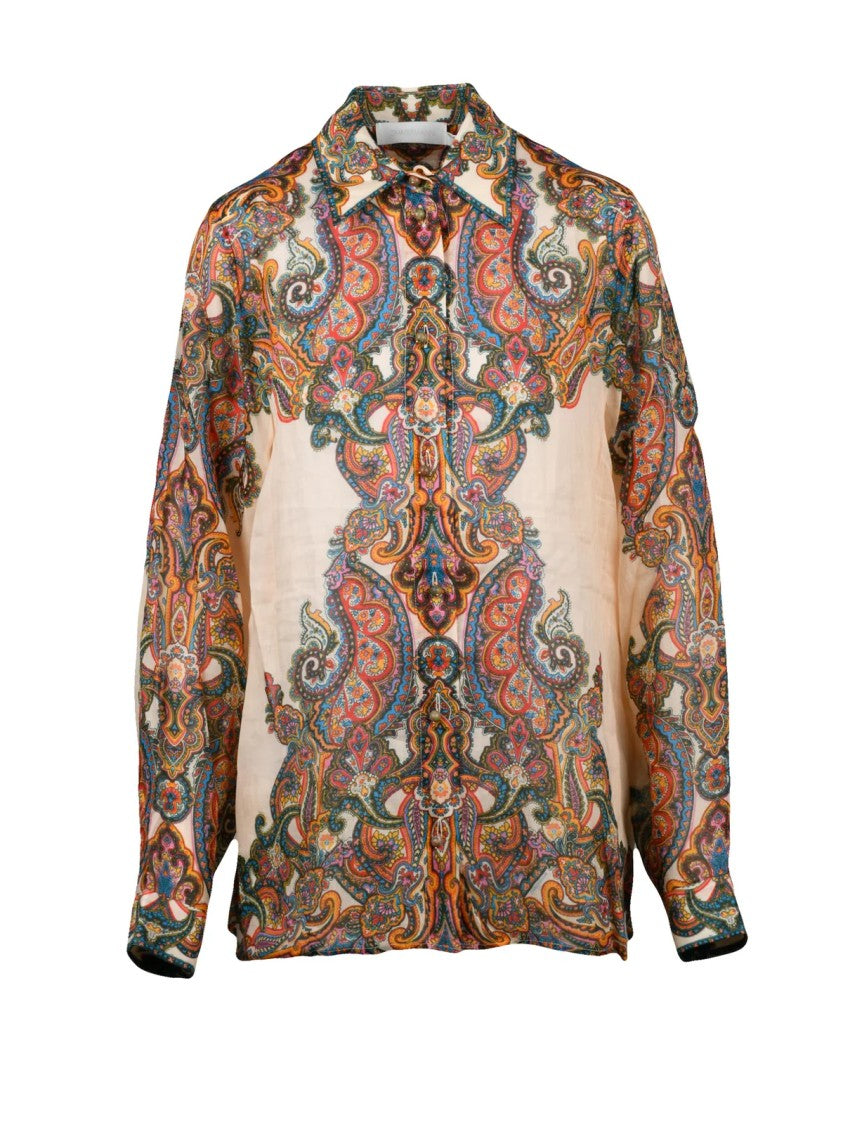 Zimmermann Long-Sleeved Ramie Shirt With Intricate Multicolor Paisley Pattern