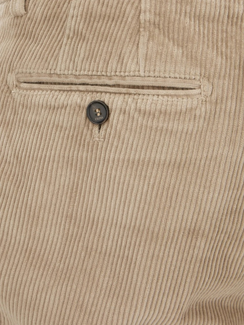 Cruna Warm Beige Corduroy Straight-Leg Pants