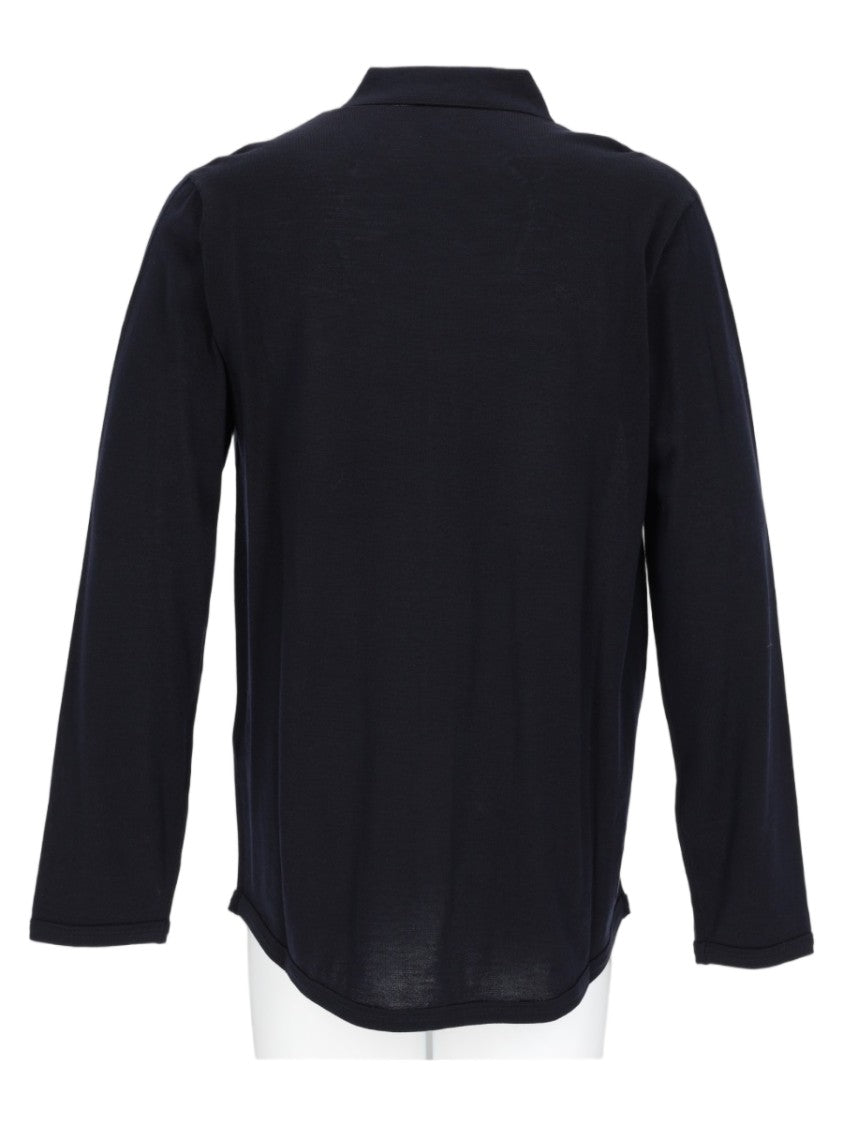 Emporio Armani Long Sleeve Button-Up Sweater With Classic Collar In Deep Blue