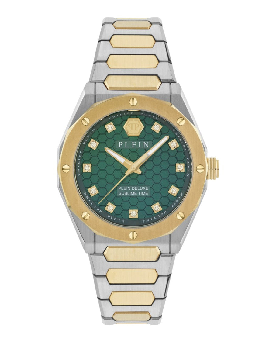 Philipp Plein 36Mm Two-Tone Crystal-Accented Watch With Green Guilloche Dial