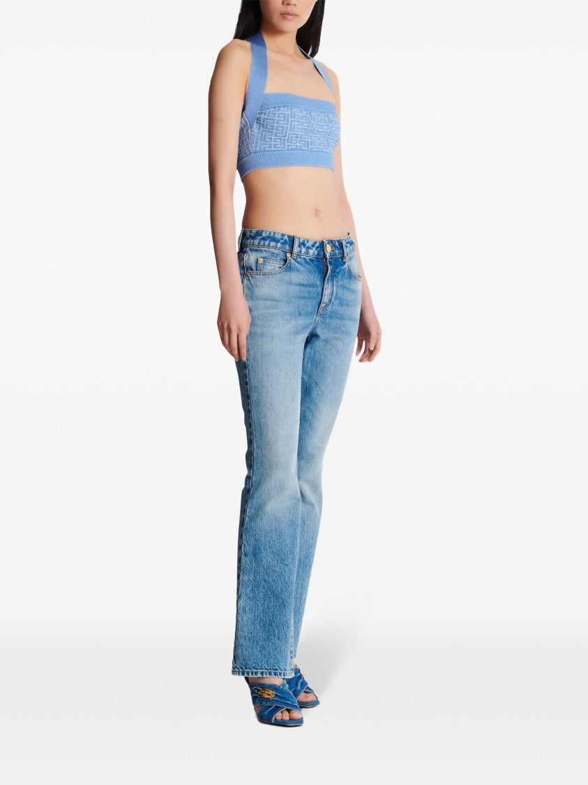 Balmain Blue Bra Top Pb Monogram Top