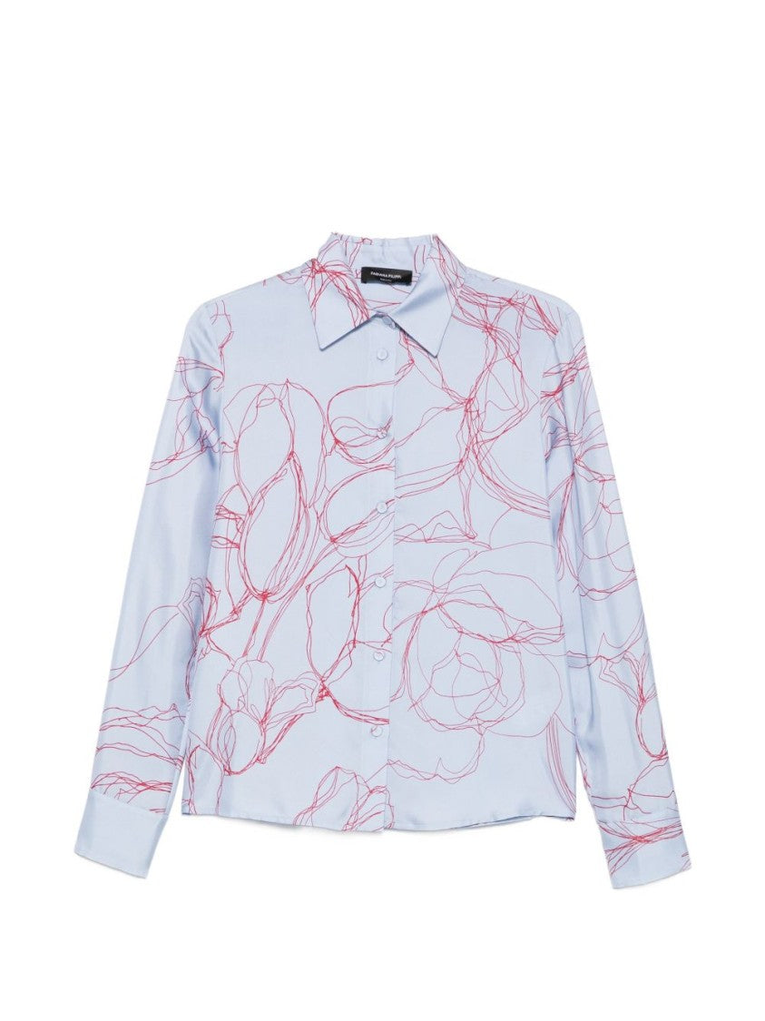 Fabiana Filippi Light Blue Silk Abstract Floral Shirt
