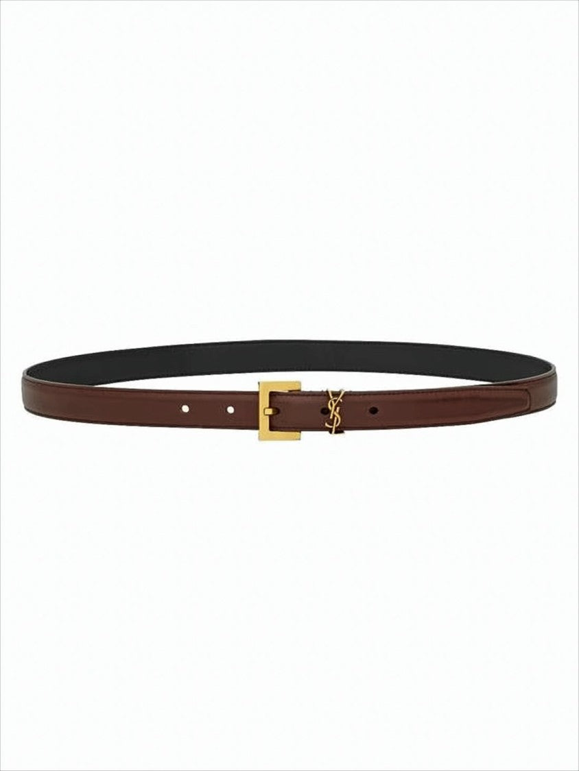 Saint Laurent Regular-Width Calf Leather Belt With Gold Buckle