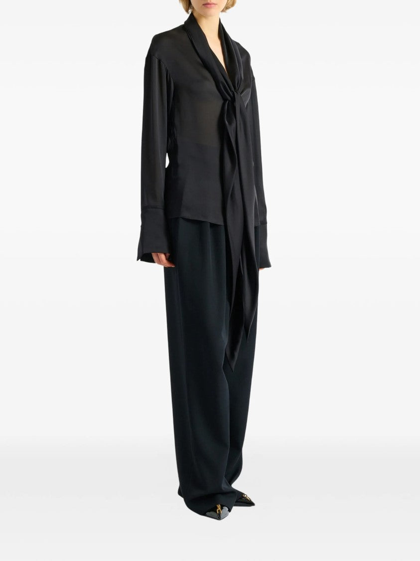 Balmain Black Silky Tie-Neck Shirt