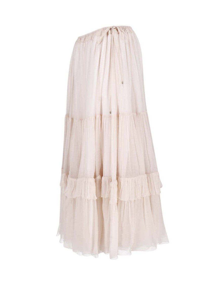 Chloé Pink Tiered Ruffled Silk Muslin Maxi Skirt