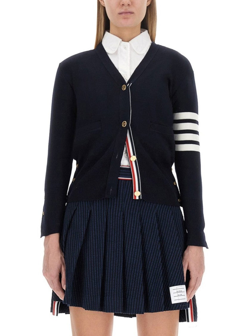 Thom Browne V-Neck Virgin Wool Cardigan With Striped Detailing