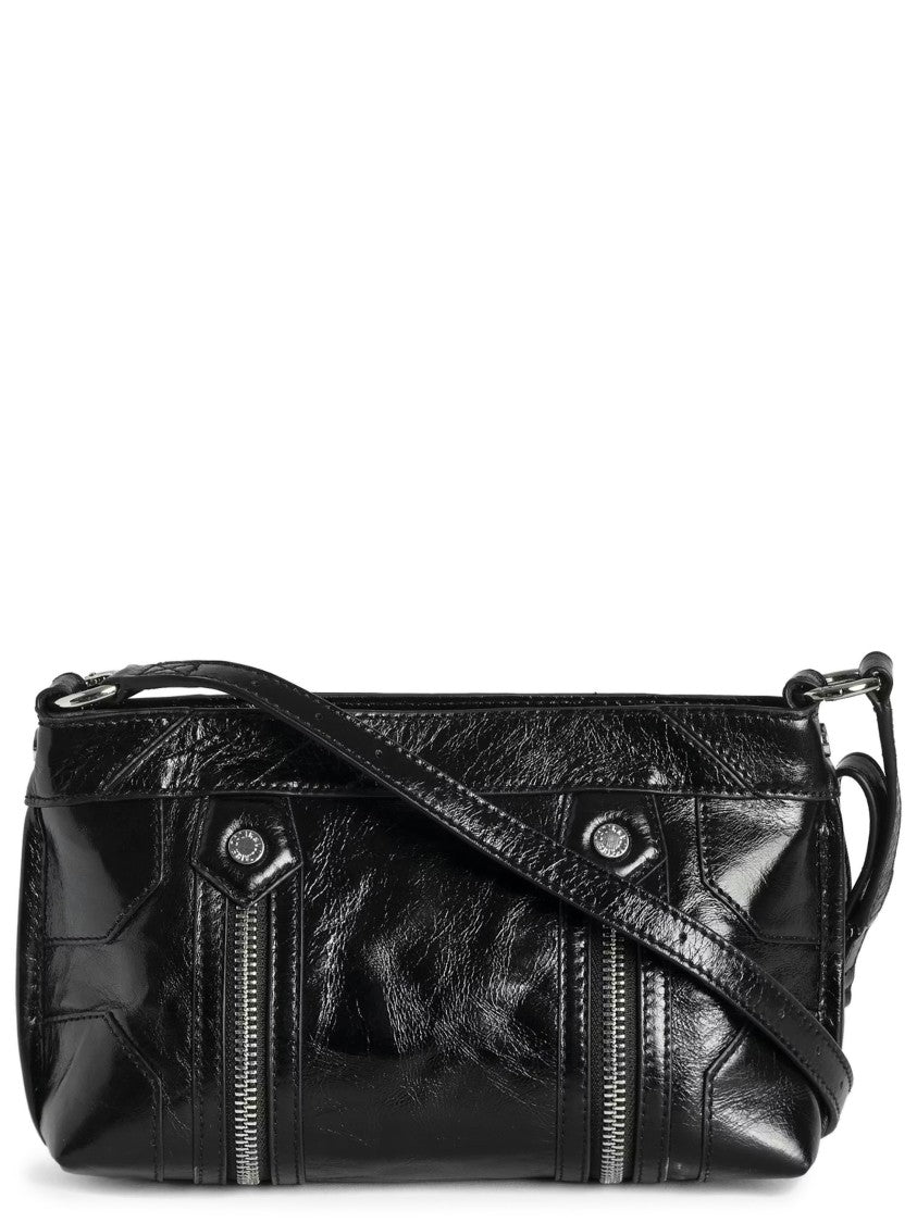 Zadig & Voltaire Rectangular Glossy Black Leather Shoulder Bag