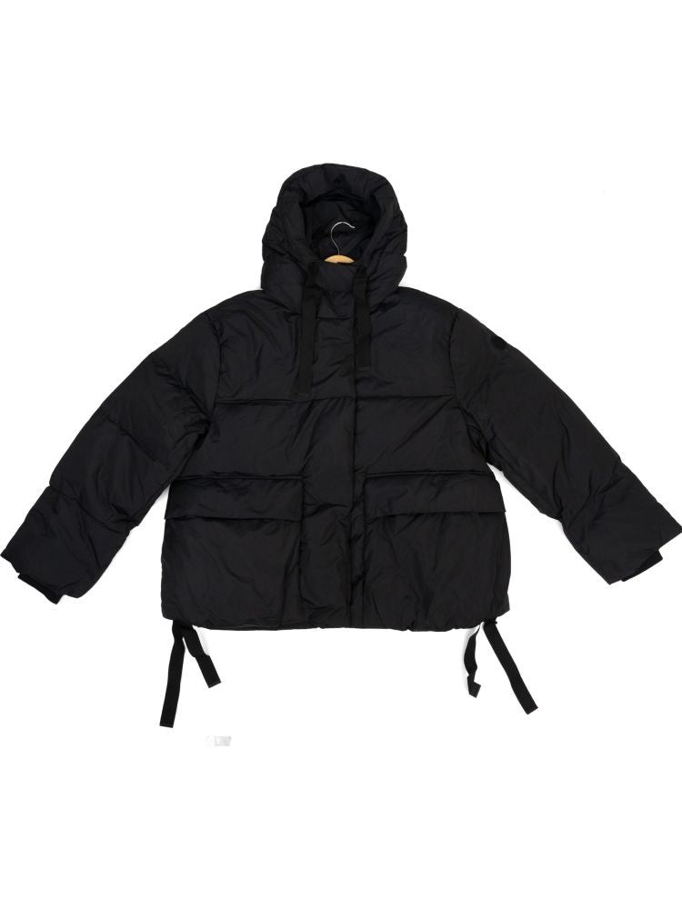 Sergio Moretti Cropped Black Puffer Jacket With Adjustable Drawstrings And Side Ties
