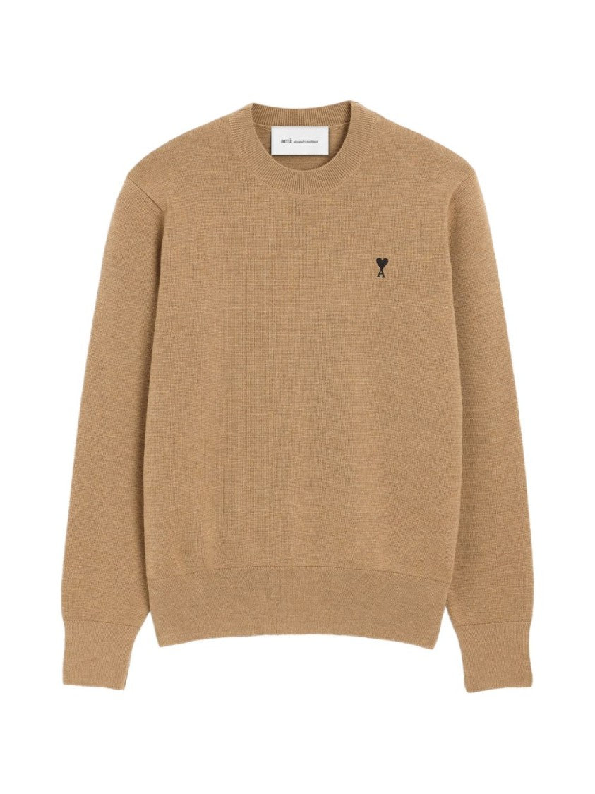 Ami Paris Crew Neck Sweater With Ribbed Details And Emblem