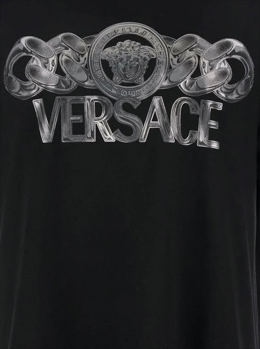 Versace Short-Sleeved Black T-Shirt With Bold Silver Graphic