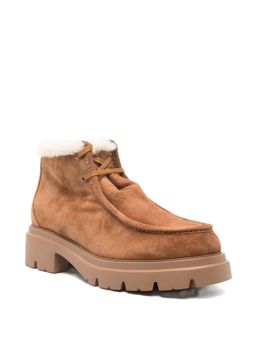Stuart Weitzman Moccasin-Style Ankle Boot In Soft Chestnut Suede