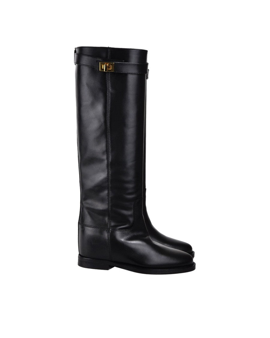 Via Roma 15 Pointed Toe Black Leather Tall Boots