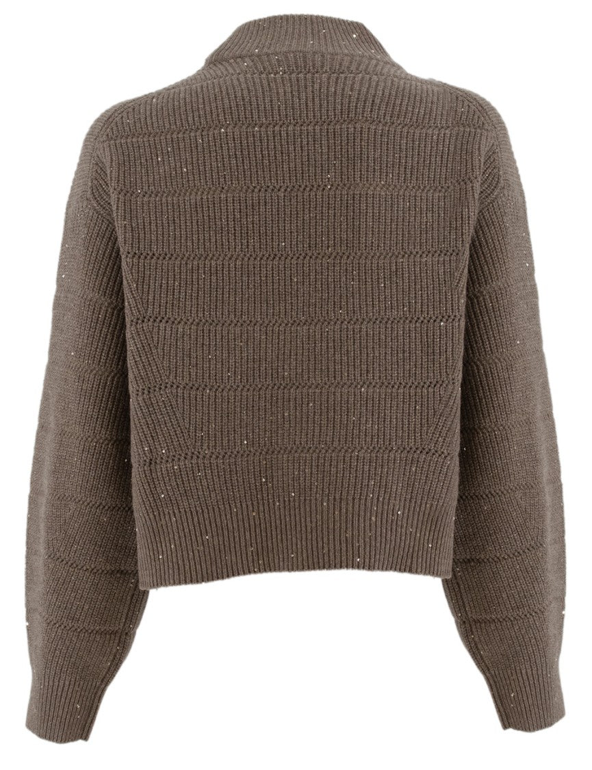 Brunello Cucinelli Cropped Turtleneck Sweater With Ribbed Knit