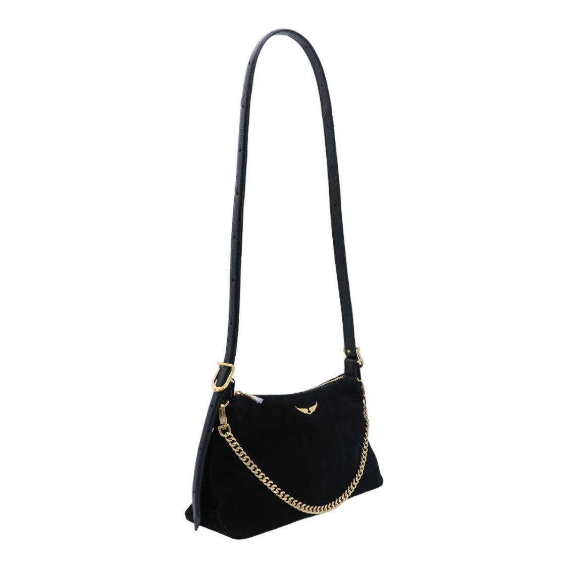 Zadig & Voltaire Smooth Rectangular Black Shoulder Bag With Gold Chain Detail