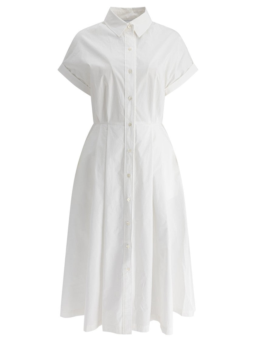 Theloom Crisp White Midi Dress With Classic Shirt Collar