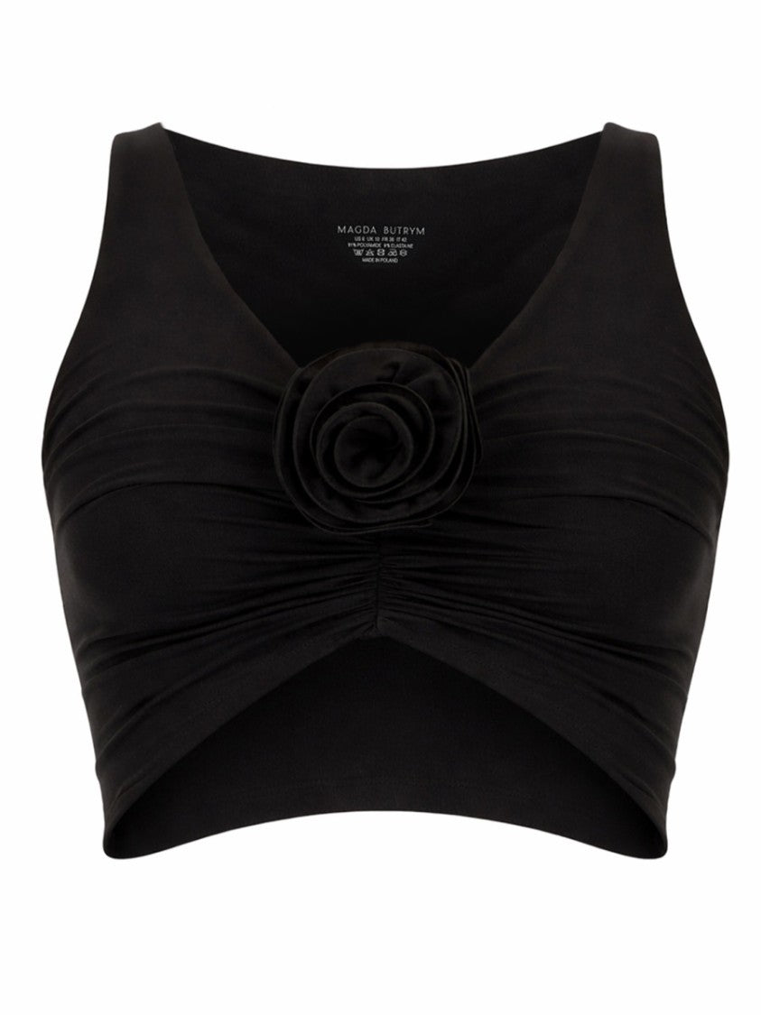 Magda Butrym Deep V-Neck Central Rosette Crop Top