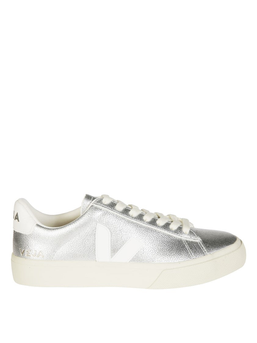 Veja Metallic Silver Sneakers With Textured Finish